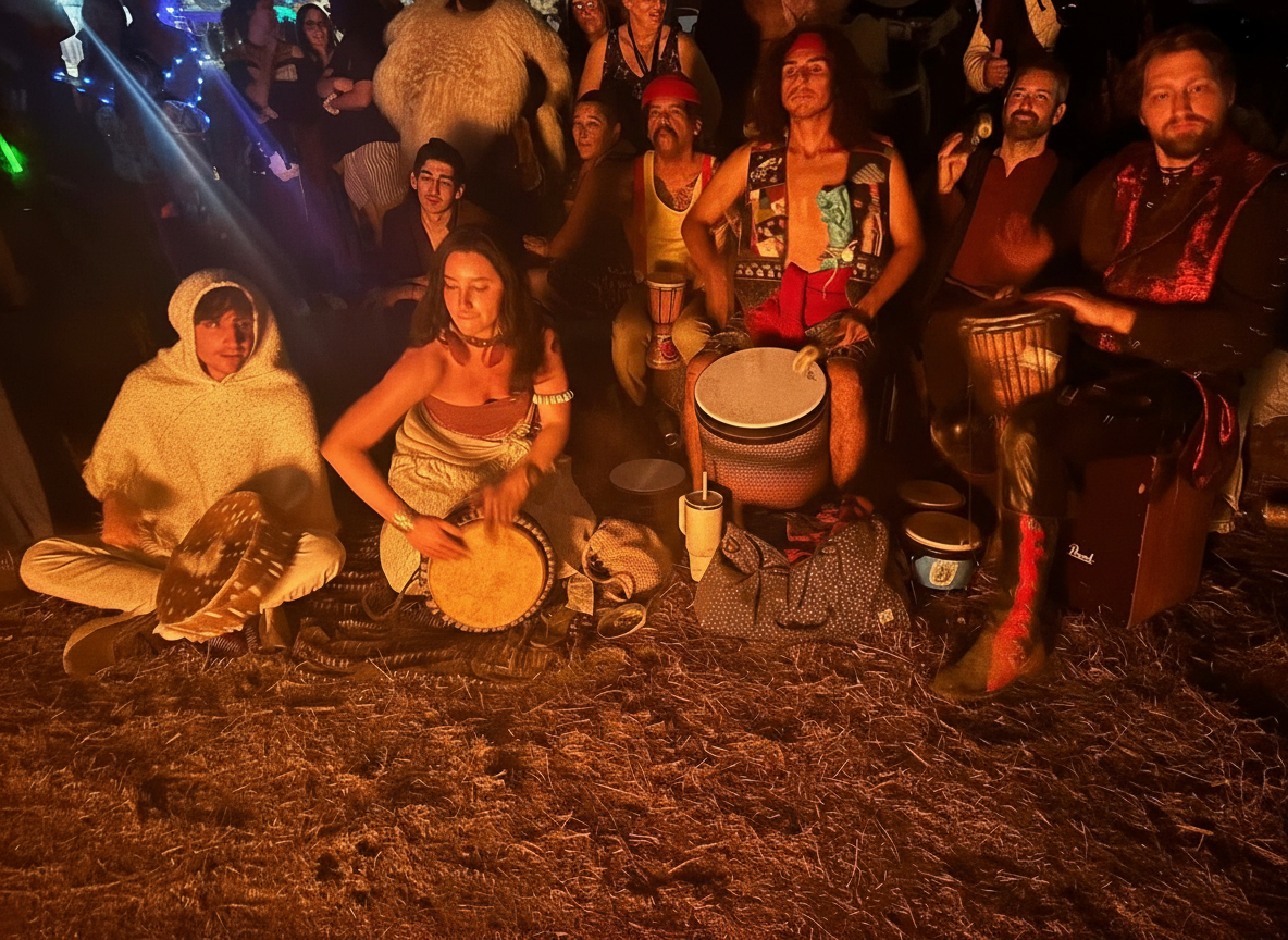 Drum circle ceremony at night